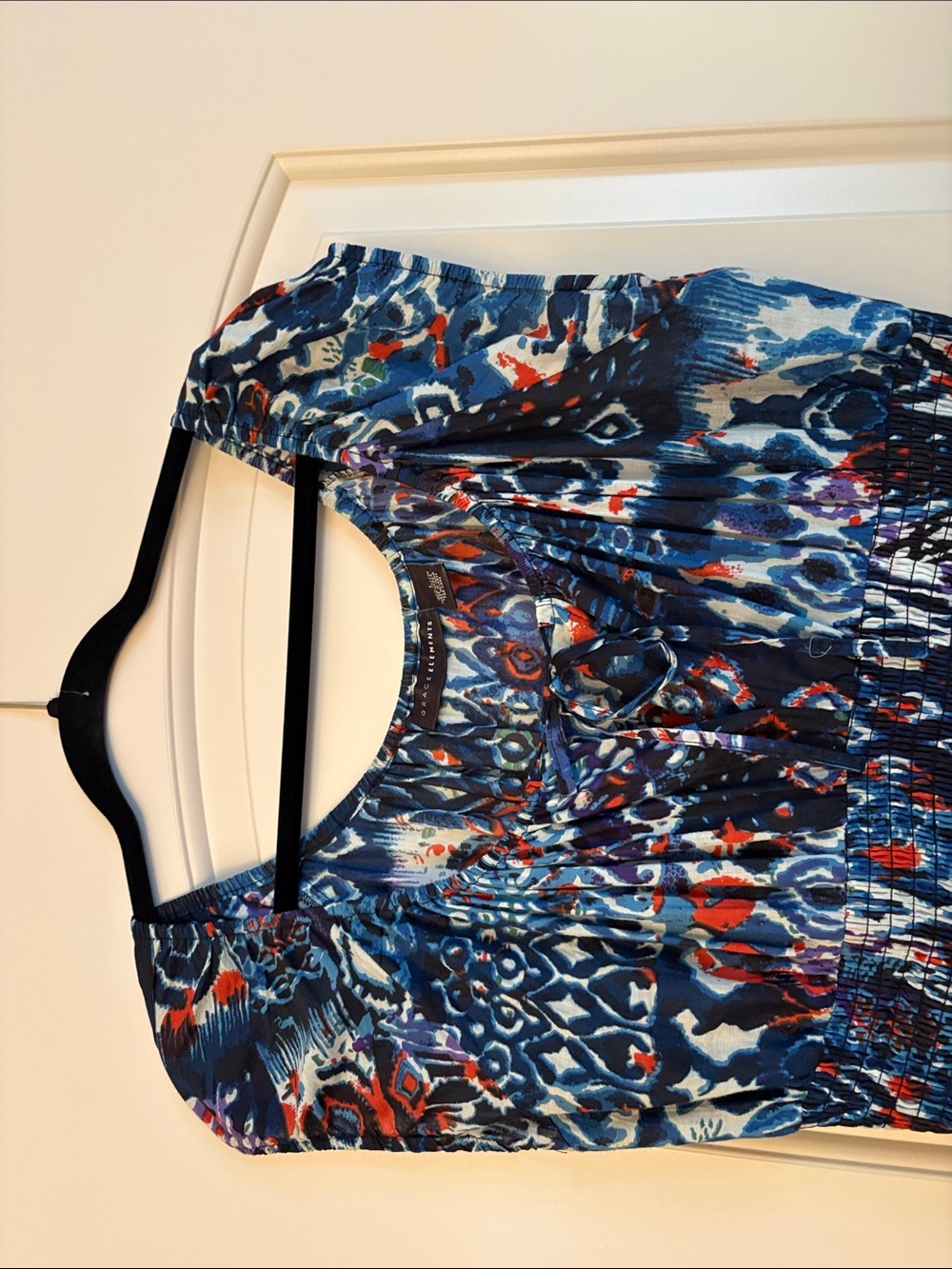 Grace Elements Blue Patterned Midi Dress with Red Accents - Picture 3 of 6